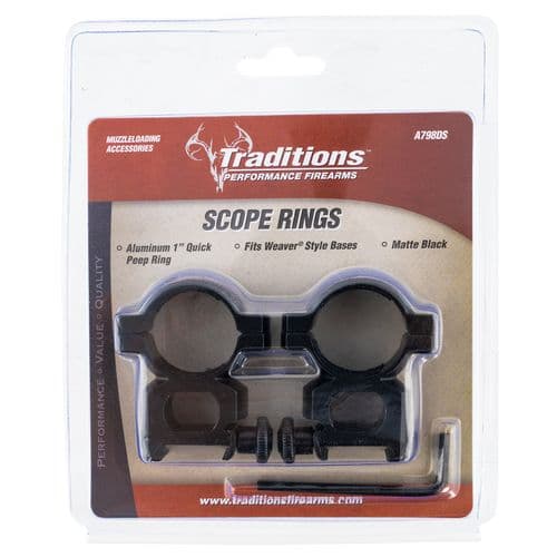 Traditions A798DS Scope Ring Set Weaver Quick Peep 1" Matte Black Aluminum Traditions A798DS Scope Ring Set Weaver Quick Peep 1" Matte Black Aluminum