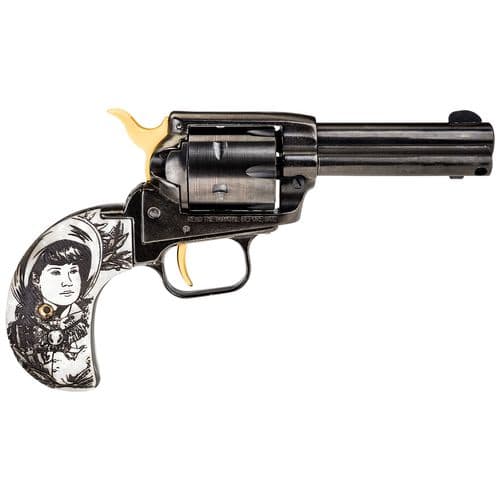 Heritage Mfg RR22MBHM020 Rough Rider 22 LR 6rd 3.50" Overall Black Steel with Birdshead Grip with Anni Oakley Picture Heritage Mfg RR22MBHM020 Rough Rider 22 LR 6rd 3.50" Overall Black Steel with Birdshead Grip with Anni Oakley Picture