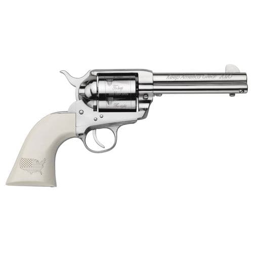 Pietta SA73131/DT/CYF 1873 Trump 45 Colt (LC) 6rd 4.75" Nickel Engraved Steel Cylinder Nickel Steel Barrel & Frame with Ivory Grip Pietta SA73131/DT/CYF 1873 Trump 45 Colt (LC) 6rd 4.75" Nickel Engraved Steel Cylinder Nickel Steel Barrel & Frame with Ivory Grip