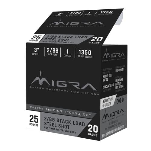 MIGRA AMMUNITION M20S2BB Combinational 20 Gauge 3" 1 oz 2,BB Shot 25 Bx/ 10 Cs MIGRA AMMUNITION M20S2BB Combinational 20 Gauge 3" 1 oz 2,BB Shot 25 Bx/ 10 Cs