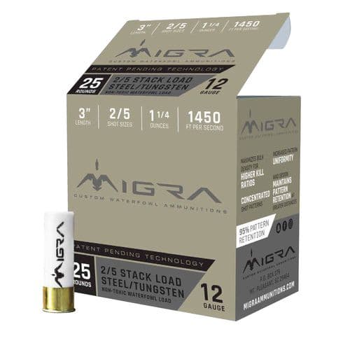 MIGRA AMMUNITION M12ST25 Combinational Tungsten 12 Gauge 3" 1 1/4 oz 2,5 Shot 25 Bx/ 10 Cs MIGRA AMMUNITION M12ST25 Combinational Tungsten 12 Gauge 3" 1 1/4 oz 2,5 Shot 25 Bx/ 10 Cs