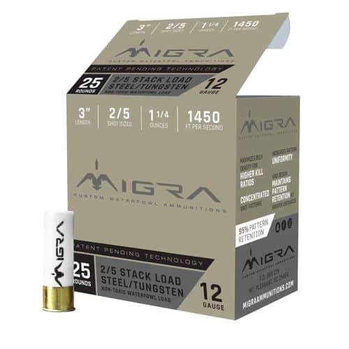 MIGRA AMMUNITION M12ST25 Combinational Tungsten 12 Gauge 3" 1 1/4 oz 2,5 Shot 25 Bx/ 10 Cs MIGRA AMMUNITION M12ST25 Combinational Tungsten 12 Gauge 3" 1 1/4 oz 2,5 Shot 25 Bx/ 10 Cs