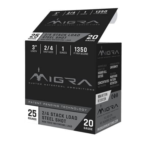 MIGRA AMMUNITION M20S24 Combinational 20 Gauge 3" 1 oz 2,4 Shot 25 Bx/ 10 Cs MIGRA AMMUNITION M20S24 Combinational 20 Gauge 3" 1 oz 2,4 Shot 25 Bx/ 10 Cs