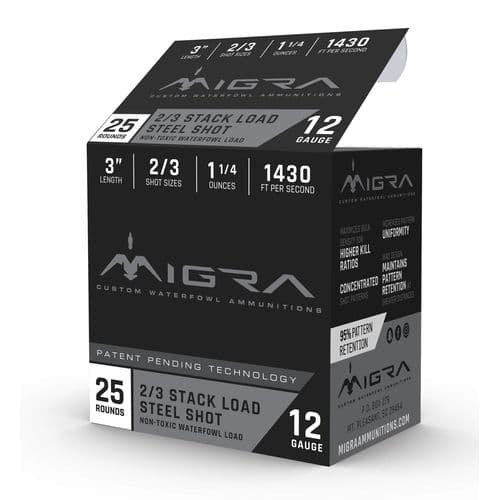MIGRA AMMUNITION M12S23 Combinational 12 Gauge 3" 1 1/4 oz 2,3 Shot 25 Bx/ 10 Cs MIGRA AMMUNITION M12S23 Combinational 12 Gauge 3" 1 1/4 oz 2,3 Shot 25 Bx/ 10 Cs