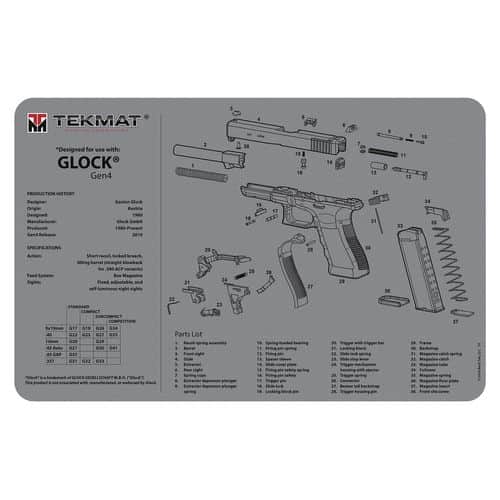 TekMat TEKR20GLOCKG4GY Ultra Premium Cleaning Mat featuring Glock Gen4 Parts Diagram 15" x 20" Gray TekMat TEKR20GLOCKG4GY Ultra Premium Cleaning Mat featuring Glock Gen4 Parts Diagram 15" x 20" Gray