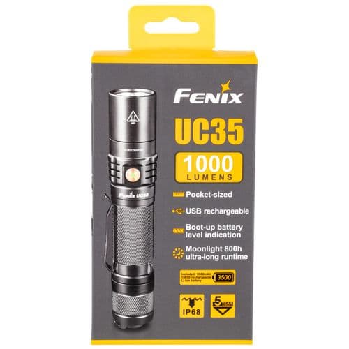Fenix FX-UC35V2.0 UC35 V2.0 Black Hardcoat Anodized Aluminum White 1-1000 Lumens Cree LED 873 ft Range Fenix FX-UC35V2.0 UC35 V2.0 Black Hardcoat Anodized Aluminum White 1-1000 Lumens Cree LED 873 ft Range