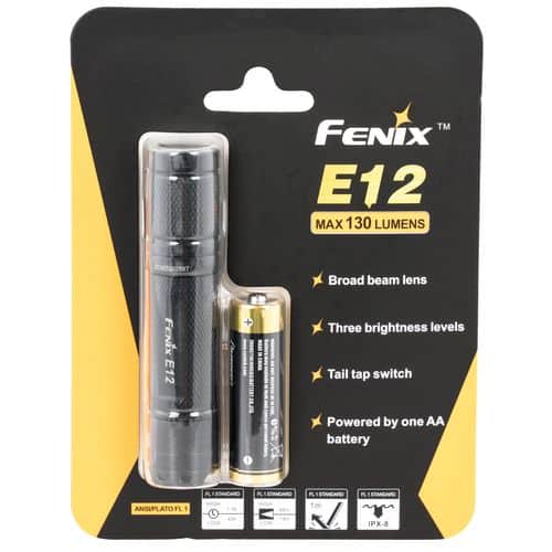 Fenix FX-E12 E12 Black Hardcoat Anodized Aluminum White 8-130 Lumens Cree LED 289 ft Range Fenix FX-E12 E12 Black Hardcoat Anodized Aluminum White 8-130 Lumens Cree LED 289 ft Range