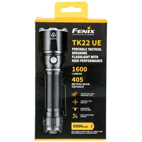 Fenix FX-TK22UE TK22UE Black Hardcoat Anodized Tungsten Steel White 20-1600 Lumens LED 1328 ft Range Fenix FX-TK22UE TK22UE Black Hardcoat Anodized Tungsten Steel White 20-1600 Lumens LED 1328 ft Range