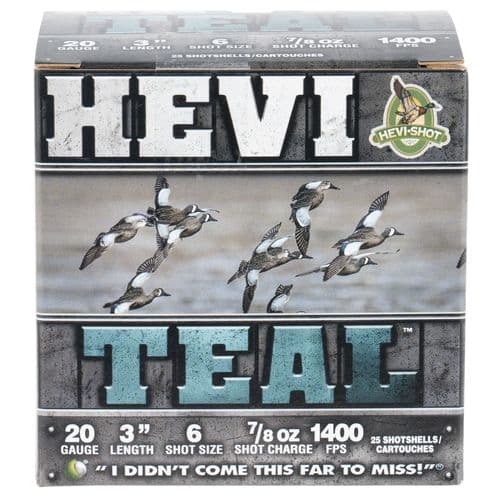 HEVI-Shot HS62006 Hevi-Teal 20 Gauge 3" 7/8 oz 6 Shot 25 Bx/ 10 Cs HEVI-Shot HS62006 Hevi-Teal 20 Gauge 3" 7/8 oz 6 Shot 25 Bx/ 10 Cs