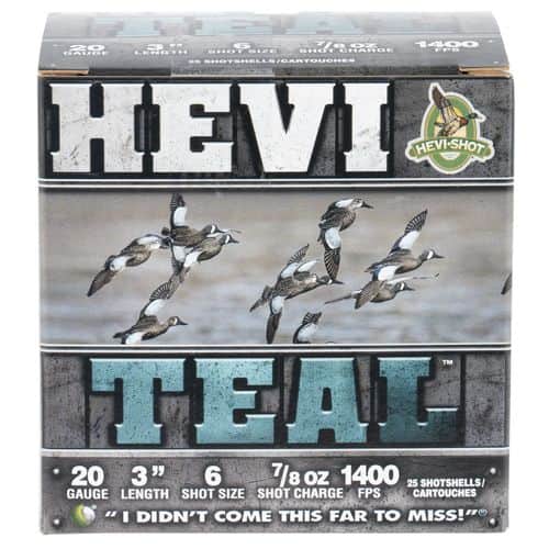 HEVI-Shot HS62006 Hevi-Teal 20 Gauge 3" 7/8 oz 6 Shot 25 Bx/ 10 Cs HEVI-Shot HS62006 Hevi-Teal 20 Gauge 3" 7/8 oz 6 Shot 25 Bx/ 10 Cs