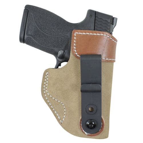 DeSantis Gunhide 106NAY8Z0 Sof-Tuck Natural Suede w/Saddle Leather Top IWB fits Glock 42 Right Hand DeSantis Gunhide 106NAY8Z0 Sof-Tuck Natural Suede w/Saddle Leather Top IWB fits Glock 42 Right Hand