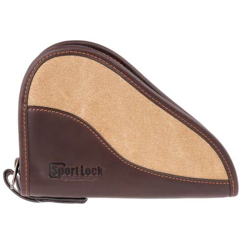 Birchwood Casey 06483 SportLock Handgun Case Tan Canvas with Brown Leather Trim & Fleece, Foam Interior 6" H x 8" W x 1" D Birchwood Casey 06483 SportLock Handgun Case Tan Canvas with Brown Leather Trim & Fleece, Foam Interior 6" H x 8" W x 1" D