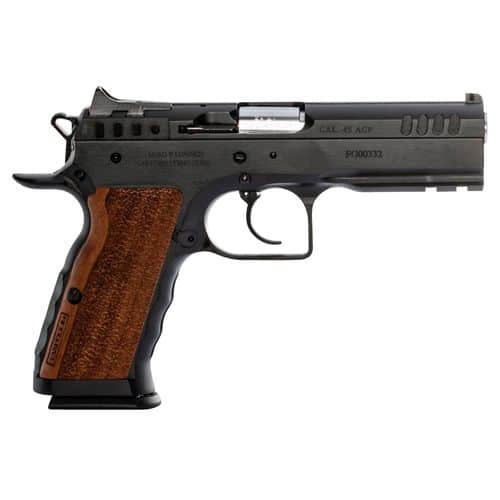 Tanfoglio IFG TF-STOCKI-45 Stock I 45 ACP 4.50" 10+1 Black Steel Slide Wood Grip Tanfoglio IFG TF-STOCKI-45 Stock I 45 ACP 4.50" 10+1 Black Steel Slide Wood Grip