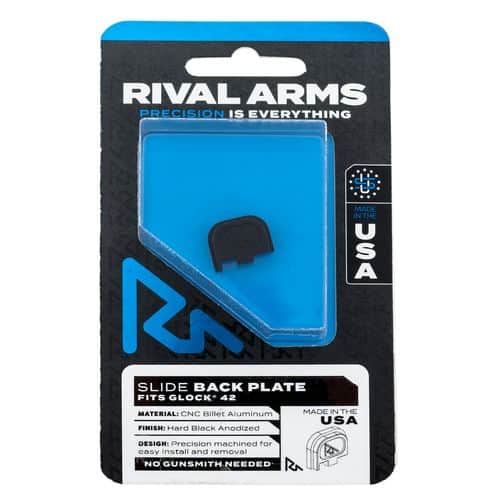 Rival Arms RA43G003A Slide Back Cover Plate Single Stack Black Anodized Aluminum for Glock 42 Rival Arms RA43G003A Slide Back Cover Plate Single Stack Black Anodized Aluminum for Glock 42