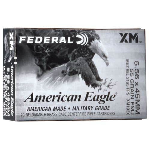 Federal XM193X American Eagle 5.56x45mm NATO 55 gr Full Metal Jacket Boat-Tail (FMJBT) 20 Bx/ 25 Cs Federal XM193X American Eagle 5.56x45mm NATO 55 gr Full Metal Jacket Boat-Tail (FMJBT) 20 Bx/ 25 Cs