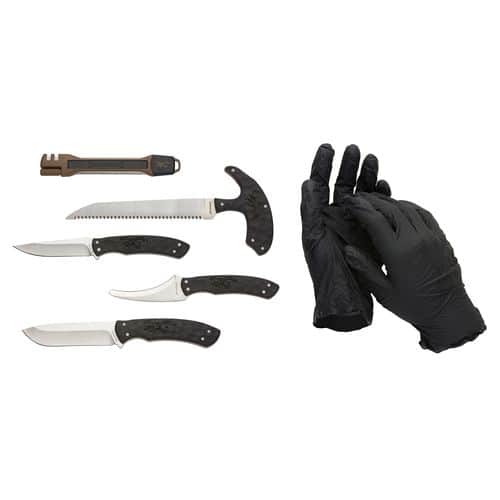 Browning 3220422B Primal Combo 8Cr13MoV SS Skinner, Caper, Gut Tool, Bone Saw, Sharpening Tool Black Polymer Over-mold Browning 3220422B Primal Combo 8Cr13MoV SS Skinner, Caper, Gut Tool, Bone Saw, Sharpening Tool Black Polymer Over-mold