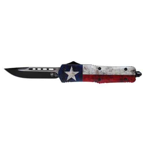 Templar Knife LCAP331 Captain Gen II Large 3.50" OTF Drop Point Plain Black 440C SS Blade Red/Blue/White Star Zinc Aluminum Alloy Handle Templar Knife LCAP331 Captain Gen II Large 3.50" OTF Drop Point Plain Black 440C SS Blade Red/Blue/White Star Zinc Aluminum Alloy Handle