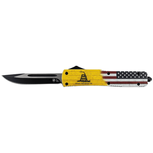 Templar Knife MDTOM331 Don't Tread on Me Gen II Slim 3.50" OTF Drop Point Plain Black 440C SS Blade Red,White,Blue,Yellow Zinc Aluminum Alloy Handle Templar Knife MDTOM331 Don't Tread on Me Gen II Slim 3.50" OTF Drop Point Plain Black 440C SS Blade Red,White,Blue,Yellow Zinc Aluminum Alloy Handle