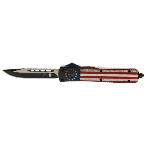 Templar Knife MBRF331 Betsy Ross Flag Gen II Slim 3.50" OTF Drop Point Plain Black 440C SS Blade Betsy Ross Flag Zinc Aluminum Alloy Handle Templar Knife MBRF331 Betsy Ross Flag Gen II Slim 3.50" OTF Drop Point Plain Black 440C SS Blade Betsy Ross Flag Zinc Aluminum Alloy Handle