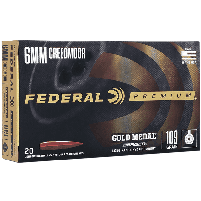Federal Gold Medal Premium 6mm Creedmoor 109 grain, 20 Per Box - GM6CRDLRHT1 Federal Gold Medal Premium 6mm Creedmoor 109 grain, 20 Per Box - GM6CRDLRHT1