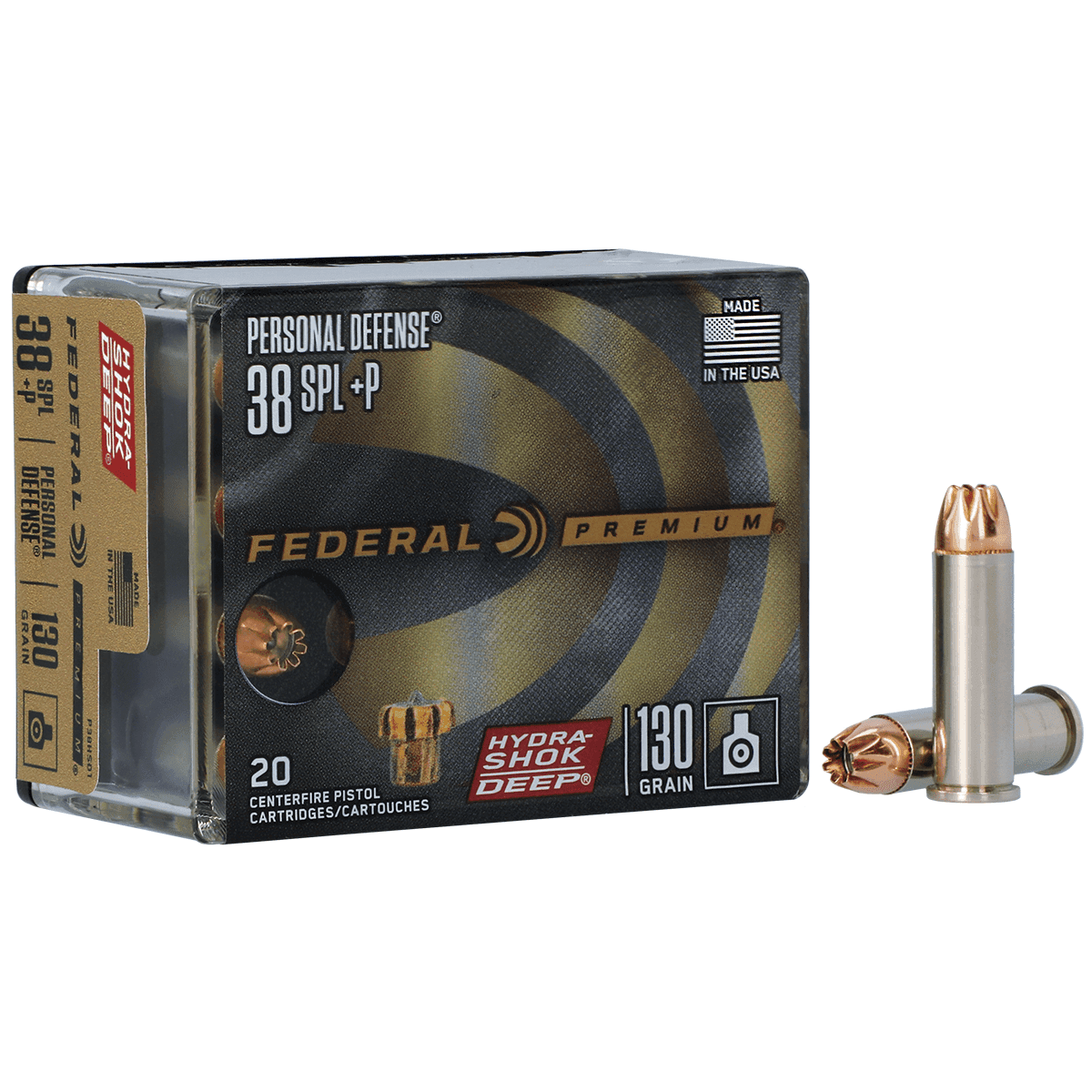 Federal P38HSD1 Premium Personal Defense 38 Special +P 130 gr Hydra Shok Deep Hollow Point 20 Per Box Federal P38HSD1 Premium Personal Defense 38 Special +P 130 gr Hydra Shok Deep Hollow Point 20 Per Box