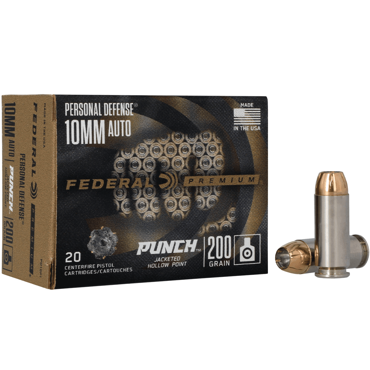 Federal Personal Defense Punch 10mm Auto 200 gr Jacketed Hollow Point (JHP) Handgun Ammo Federal Personal Defense Punch 10mm Auto 200 gr Jacketed Hollow Point (JHP) Handgun Ammo