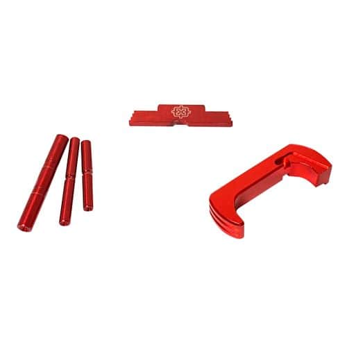 Cross Armory CRGOKRD 3 Piece Kit Dimpled Pin Set, Extended Magazine Catch and Extended Slide Lock Red Anodized Aluminum/Steel for Most Glock Gen1-3 Cross Armory CRGOKRD 3 Piece Kit Dimpled Pin Set, Extended Magazine Catch and Extended Slide Lock Red Anodized Aluminum/Steel for Most Glock Gen1-3