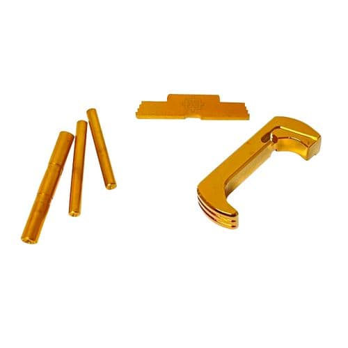 Cross Armory CRG4OKGD 3 Piece Kit  Dimpled Pin Set, Extended Magazine Catch & Extended Slide Lock Gold Anodized Aluminum/Steel for Most Glock Gen4 Cross Armory CRG4OKGD 3 Piece Kit  Dimpled Pin Set, Extended Magazine Catch & Extended Slide Lock Gold Anodized Aluminum/Steel for Most Glock Gen4