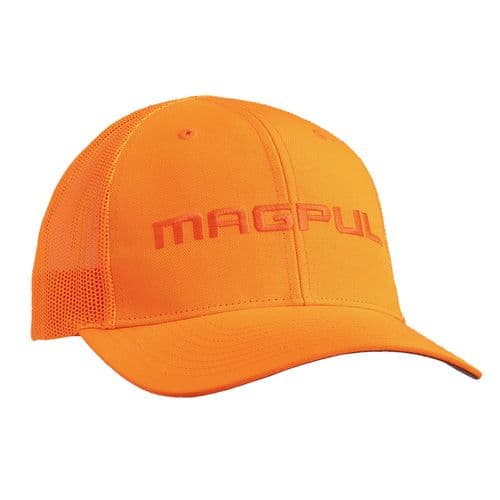 Magpul MAG1108-814 Wordmark Patch Trucker Hat Blaze Orange Adjustable Snapback OSFA Structured Magpul MAG1108-814 Wordmark Patch Trucker Hat Blaze Orange Adjustable Snapback OSFA Structured