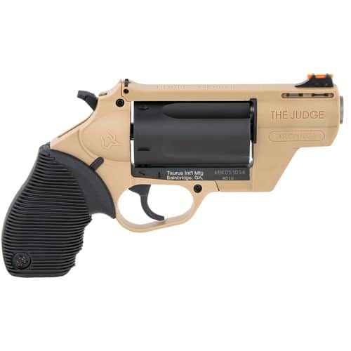 Taurus 2-441021FDE Judge Public Defender 45 Colt (LC)/410 Gauge 5rd 2.50" Flat Dark Earth Barrel & Frame Matte Black Cylinder Black Ribber Grip Taurus 2-441021FDE Judge Public Defender 45 Colt (LC)/410 Gauge 5rd 2.50" Flat Dark Earth Barrel & Frame Matte Black Cylinder Black Ribber Grip