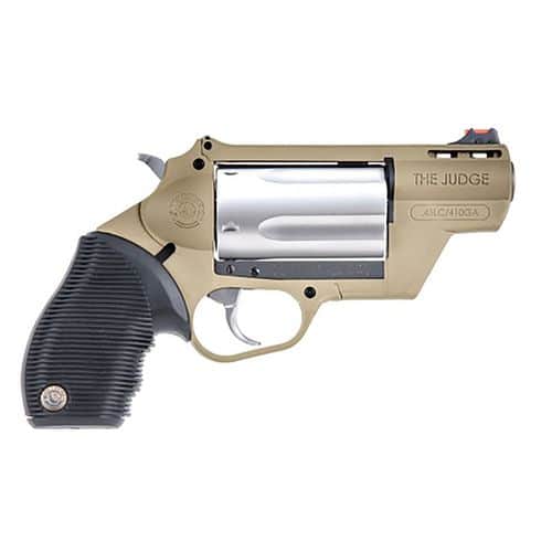 Taurus 2-441029FDE Judge Public Defender 45 Colt (LC)/410 Gauge 5rd 2.50" Flat Dark Earth Barrel & Frame Matte Stainless Cylinder Black Ribber Grip Taurus 2-441029FDE Judge Public Defender 45 Colt (LC)/410 Gauge 5rd 2.50" Flat Dark Earth Barrel & Frame Matte Stainless Cylinder Black Ribber Grip
