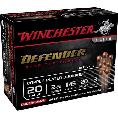 Winchester Ammo Defender 20 Gauge 2.75" 20 Pellets Copper Plated 3 Buck Shot - SB203PD Winchester Ammo Defender 20 Gauge 2.75" 20 Pellets Copper Plated 3 Buck Shot - SB203PD