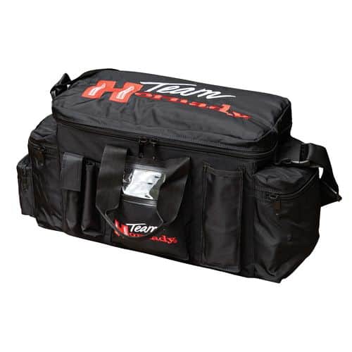 Hornady 9919 Team Hornady Range Bag Black with Red Logo Nylon with Large Compartment & Embroidering Hornady 9919 Team Hornady Range Bag Black with Red Logo Nylon with Large Compartment & Embroidering