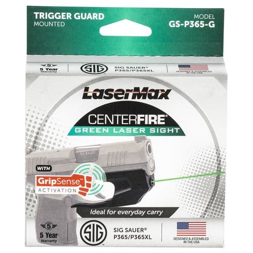 LaserMax GSP365G Centerfire Laser 5mW Green Laser with 650nM Wavelength, GripSense & Black Finish for Sig P365, P365 XL, P365 SAS LaserMax GSP365G Centerfire Laser 5mW Green Laser with 650nM Wavelength, GripSense & Black Finish for Sig P365, P365 XL, P365 SAS