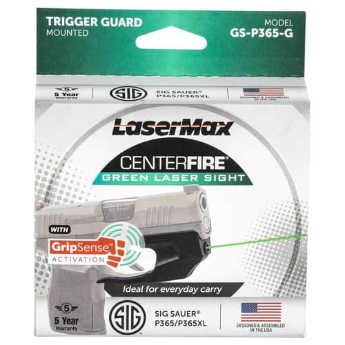 LaserMax GSP365G Centerfire Laser 5mW Green Laser with 650nM Wavelength, GripSense & Black Finish for Sig P365, P365 XL, P365 SAS LaserMax GSP365G Centerfire Laser 5mW Green Laser with 650nM Wavelength, GripSense & Black Finish for Sig P365, P365 XL, P365 SAS