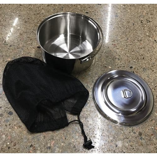 Stainless Steel Pot 3QT Camp Pot with Lid and Mesh Carry Bag Stainless Steel Pot 3QT Camp Pot with Lid and Mesh Carry Bag