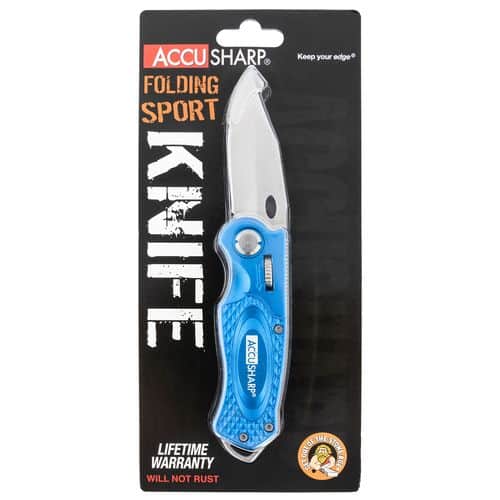 AccuSharp 701C Sport 3" Folding Plain Stainless Steel Blade Blue Anodized Aluminum Handle AccuSharp 701C Sport 3" Folding Plain Stainless Steel Blade Blue Anodized Aluminum Handle