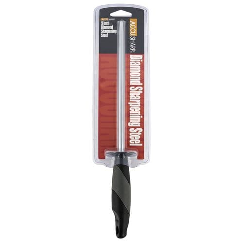 AccuSharp 034C Diamond Sharpening Steel 9" Diamond Steel Black Overmolded Rubber Handle Steel AccuSharp 034C Diamond Sharpening Steel 9" Diamond Steel Black Overmolded Rubber Handle Steel
