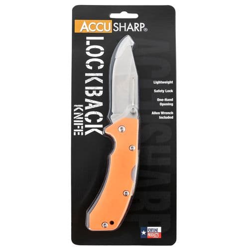 AccuSharp 712C Lockback 3" Folding Clip Point Plain Stainless Steel Blade FRN Blaze Orange Handle AccuSharp 712C Lockback 3" Folding Clip Point Plain Stainless Steel Blade FRN Blaze Orange Handle
