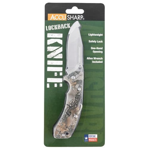 AccuSharp 713C Lockback 3" Folding Clip Point Plain Stainless Steel Blade FRN Camo Handle AccuSharp 713C Lockback 3" Folding Clip Point Plain Stainless Steel Blade FRN Camo Handle