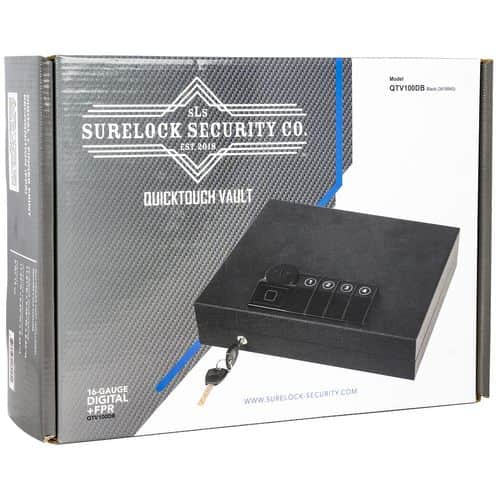 Surelock Security 3418945 QuickTouch 100 Digital Keypad/Biometric/Key Entry Matte Black Steel Holds 1 Handgun 2.56"H x 9.06"W x11.81"D Surelock Security 3418945 QuickTouch 100 Digital Keypad/Biometric/Key Entry Matte Black Steel Holds 1 Handgun 2.56"H x 9.06"W x11.81"D