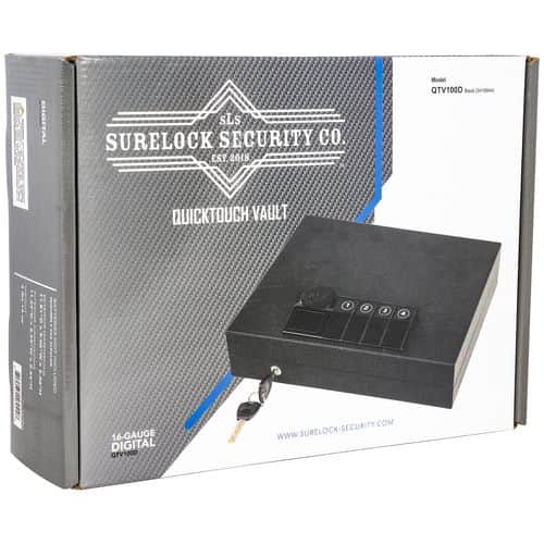 Surelock Security 3418944 QuickTouch 100 Digital Keypad/Key Entry Matte Black Steel Holds 1 Handgun 2.56"H x 9.06"W x11.81"D Surelock Security 3418944 QuickTouch 100 Digital Keypad/Key Entry Matte Black Steel Holds 1 Handgun 2.56"H x 9.06"W x11.81"D
