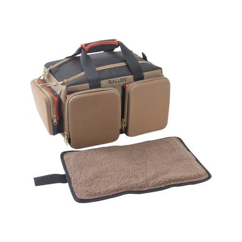Allen 8305 Eliminator Rangemaster Range Bag with Pistol Rug, Multiple Exterior Pockets, Rigid Bottom Feet & Tan Finish Allen 8305 Eliminator Rangemaster Range Bag with Pistol Rug, Multiple Exterior Pockets, Rigid Bottom Feet & Tan Finish