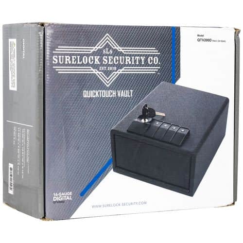 Surelock Security 3418946 QuickTouch 200 Digital Keypad/Key Entry Matte Black Steel Holds 1 Handgun 5.12"H x 9.88"W x 11.42"D Surelock Security 3418946 QuickTouch 200 Digital Keypad/Key Entry Matte Black Steel Holds 1 Handgun 5.12"H x 9.88"W x 11.42"D