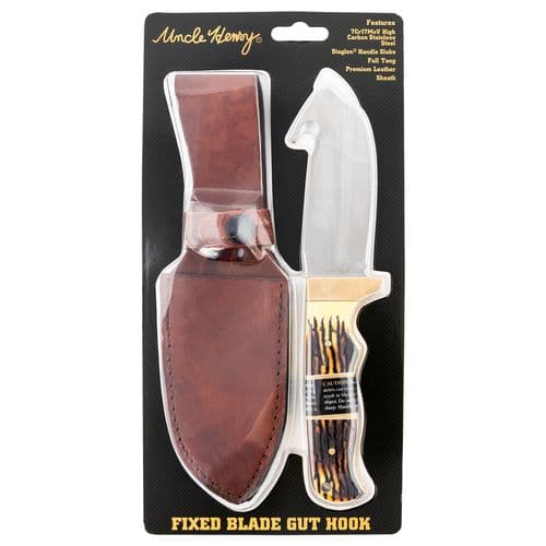 Uncle Henry 185UHCP Gut Hook 4.30" Fixed Gut Hook Plain 7Cr17MoV High Carbon SS Blade Staglon Slabs Handle Uncle Henry 185UHCP Gut Hook 4.30" Fixed Gut Hook Plain 7Cr17MoV High Carbon SS Blade Staglon Slabs Handle