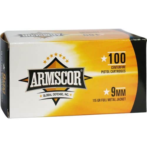Armscor 50444 Pistol 9mm Luger 115 gr Full Metal Jacket (FMJ) 100 Bx/ 12 Cs Armscor 50444 Pistol 9mm Luger 115 gr Full Metal Jacket (FMJ) 100 Bx/ 12 Cs