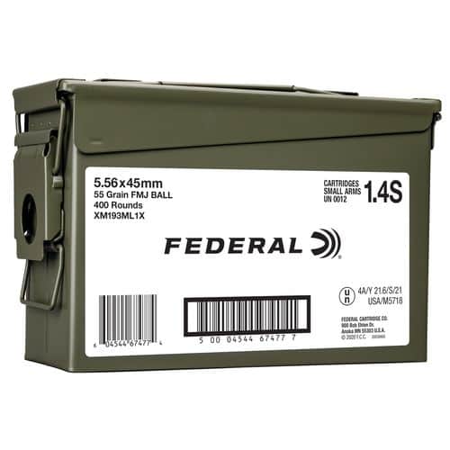 Federal XM193ML1X American Eagle 5.56x45mm NATO 55 gr Full Metal Jacket Boat-Tail (FMJBT) 400 Bx/ 1 Cs (Sold by Case) Federal XM193ML1X American Eagle 5.56x45mm NATO 55 gr Full Metal Jacket Boat-Tail (FMJBT) 400 Bx/ 1 Cs (Sold by Case)