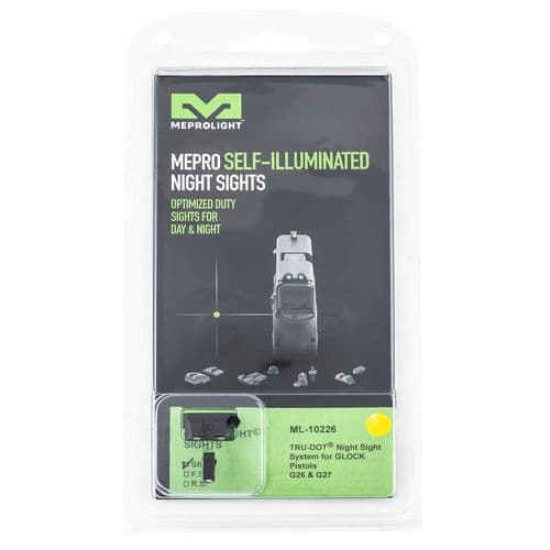 Meprolight USA 102263201 Mepro Tru-Dot Fixed Sights Self-Illuminated Green Tritium Front & Yellow Rear with Black Frame for Glock 26,27,28 Meprolight USA 102263201 Mepro Tru-Dot Fixed Sights Self-Illuminated Green Tritium Front & Yellow Rear with Black Frame for Glock 26,27,28