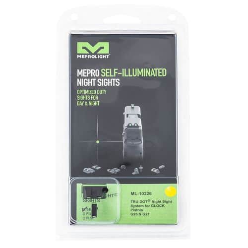 Meprolight USA 102263201 Mepro Tru-Dot Fixed Sights Self-Illuminated Green Tritium Front & Yellow Rear with Black Frame for Glock 26,27,28 Meprolight USA 102263201 Mepro Tru-Dot Fixed Sights Self-Illuminated Green Tritium Front & Yellow Rear with Black Frame for Glock 26,27,28