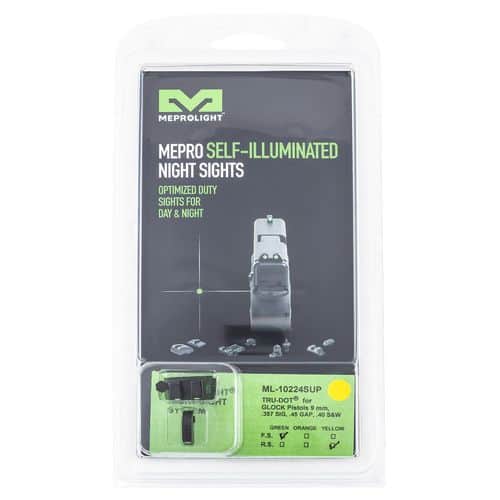 Meprolight USA 102243291 Mepro Tru-Dot Fixed Sights Self-Illuminated Green Tritium Front & Yellow Rear with Black Frame for Most Glock Meprolight USA 102243291 Mepro Tru-Dot Fixed Sights Self-Illuminated Green Tritium Front & Yellow Rear with Black Frame for Most Glock